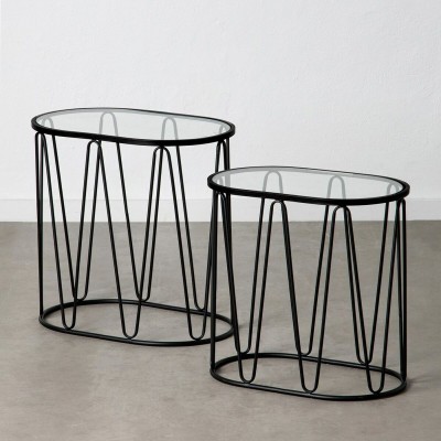 Table d'appoint 56 x 35,5 x 56 cm Verre Noir Métal (2 Unités)