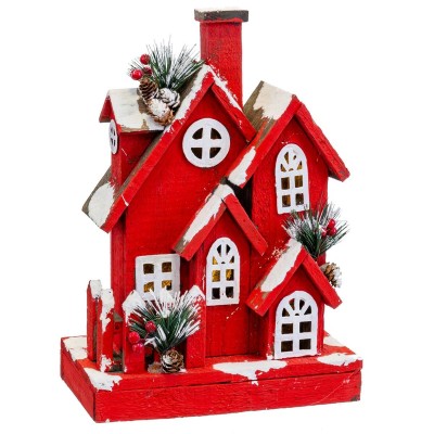 Christmas bauble Red Wood House 24 x 13 x 33 cm