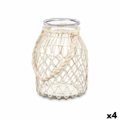 Bougeoir Boîte Blanc Transparent verre Corde 20 x 30 cm (4 Unités)