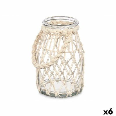 Bougeoir Boîte Blanc Transparent verre Corde 14 x 21 cm (6 Unités)