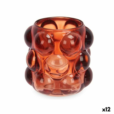 Bougeoir Microsphères Orange Verre 8,4 x 9 x 8,4 cm (12 Unités)