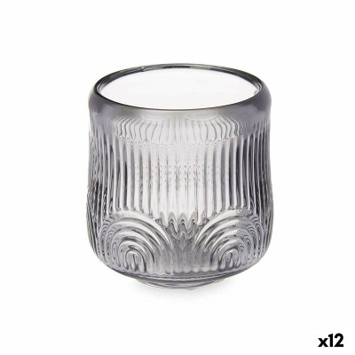 Candleholder Stripes Grey Crystal 9 x 9,5 x 9 cm (12 Units)