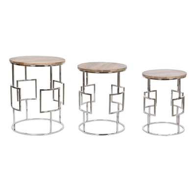 Jeu de 3 tables Home ESPRIT Marron Argenté Naturel Acier Bois de manguier 49,5 x 49,5 x 62 cm