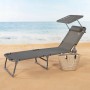 Chaise longue Aktive Pliable Parasol Gris 193 x 30 x 53 cm