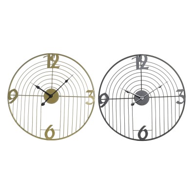 Horloge Murale DKD Home Decor Noir Doré Métal Moderne 45 x 3 x 45 cm (2 Unités)