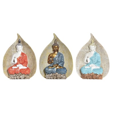 Figurine Décorative DKD Home Decor Bleu Rouge Orange Doré Buda Oriental 15,5 x 5 x 20,7 cm (3 Unités)