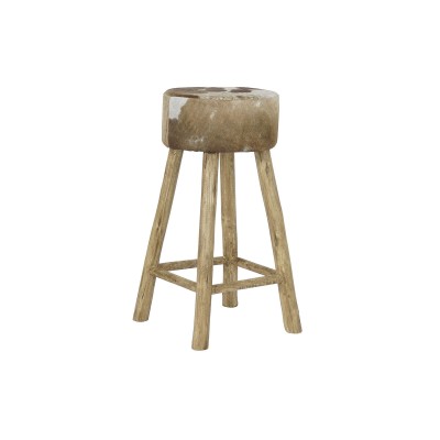 Stool DKD Home Decor White Brown Natural Leather Wood 42 x 42 x 77 cm