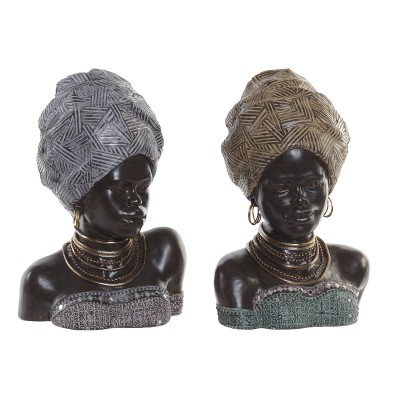 Figurine Décorative DKD Home Decor Doré Argenté Colonial Africaine 24 x 18 x 36 cm (2 Unités) (2 Pièces)