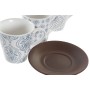 Cup DKD Home Decor Blue White Brown Rubber wood Stoneware 150 ml