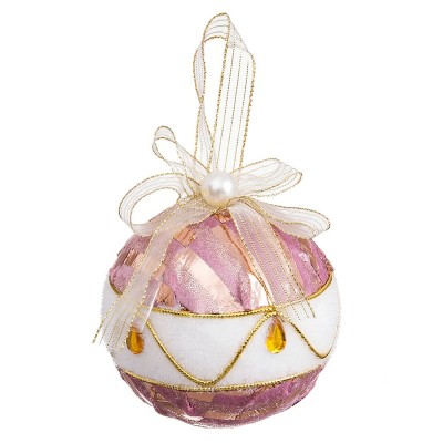 Boules de Noël Blanc Rose Polyfoam Tissu 10 x 10 x 10 cm (3 Unités)