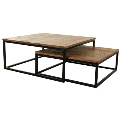 Jeu de 2 tables Alexandra House Living Naturel Fer Bois de manguier 75 x 34 x 75 cm