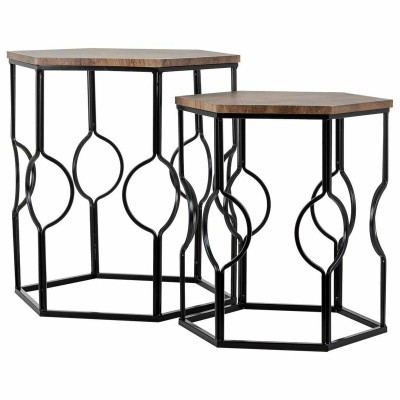 Set of 2 tables Alexandra House Living Brown Black Iron MDF Wood 39 x 57 x 39 cm