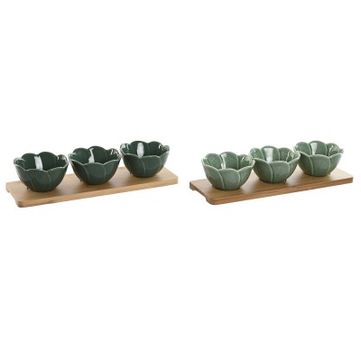 Appetizer Set Home ESPRIT Green Dark green Bamboo Porcelain Tropical 4 Pieces 32 x 10 x 7 cm (2 Units)