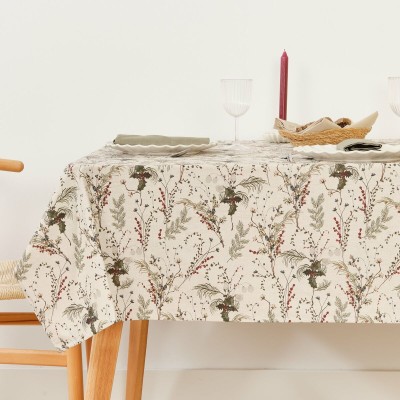 Stain-proof resined tablecloth Belum Christmas Mistletoe Red Green Natural 150 x 150 cm