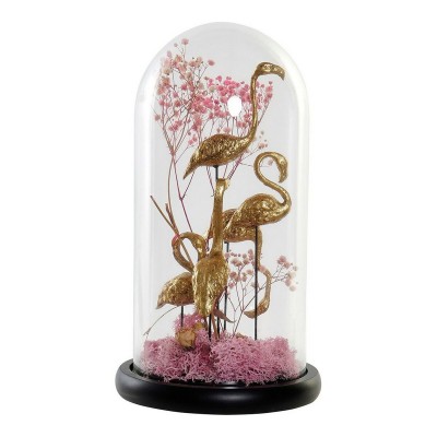 Decorative Figure DKD Home Decor Pink flamingo Black Pink Golden 17 x 17 x 32 cm