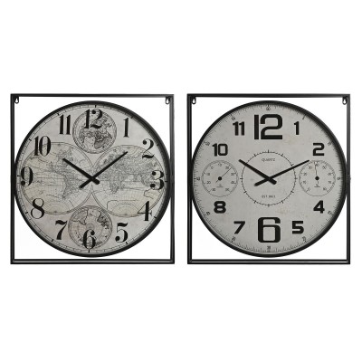 Horloge Murale Home ESPRIT Blanc Noir Métal Bois MDF 62 x 6 x 65 cm (2 Unités)