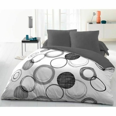 Jeu de draps HOME LINGE PASSION Blanc Cercles Gris clair 220 x 240 cm