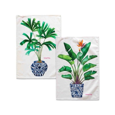 Set of Cloths HappyFriday Multicolour 70 x 50 cm Plant (2 Pieces)