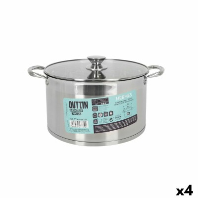 Casserole avec couvercle en verre Quttin Hermes Acier 10 L (4 Unités)