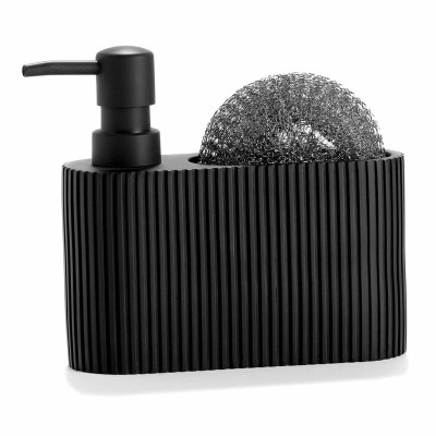 2-in-1 Soap Dispenser for the Kitchen Sink Andrea House CC71087 Black Resin Scourer 16,5 x 5,5 x 15 cm 300 ml