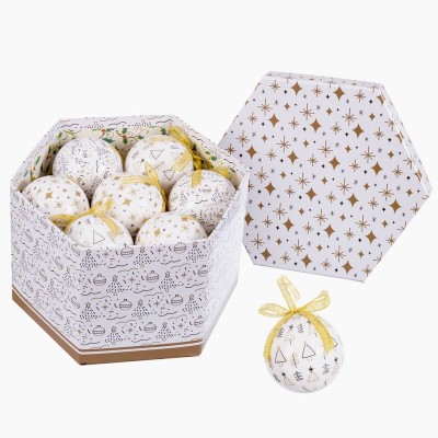 Christmas Baubles White Golden Paper Polyfoam 7,5 x 7,5 x 7,5 cm (14 Units)