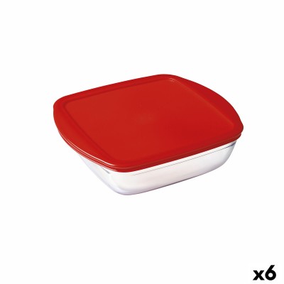 Square Lunch Box with Lid Ô Cuisine Cook & Store Red 1 L 20 x 17 x 6 cm Silicone Glass (6 Units)