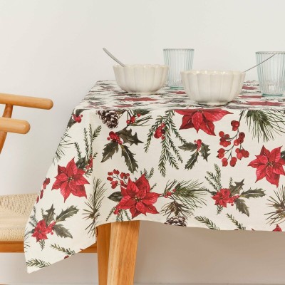 Nappe enduite antitache Belum Christmas Flowers Rouge Vert Naturel 250 x 150 cm