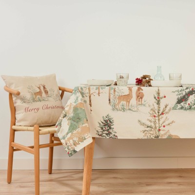 Nappe enduite antitache Belum Christmas Deer Marron Rouge Vert Lin 100 x 150 cm