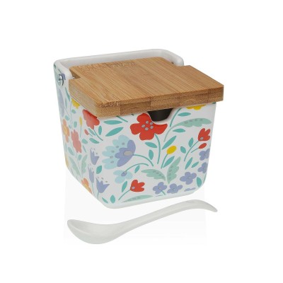 Salière avec couvercle Versa Flandes Fleurs Céramique 8,8 x 8,5 x 8,8 cm