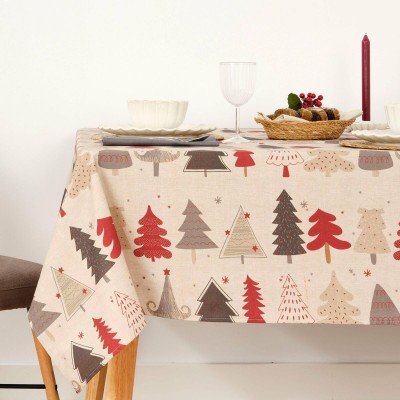 Stain-proof resined tablecloth Belum Laponia Red Grey Linen 100 x 150 cm