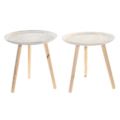 Table d'appoint DKD Home Decor Marron Blanc Pin Bois MDF 44 x 44 x 43 cm (2 Unités)