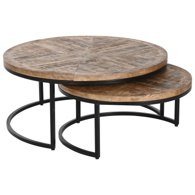 Set of 2 tables Home ESPRIT Brown Black Natural Metal Mango wood 90 x 90 x 40 cm