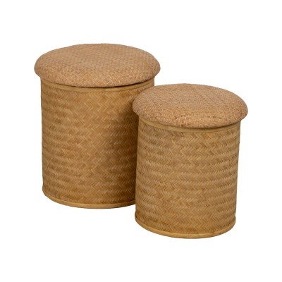 Pouffe RATÁN Natural Rattan 40 x 40 x 46 cm (2 Units)