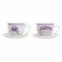 Cup with Plate DKD Home Decor White Green Lilac Porcelain 220 ml (2 Units)