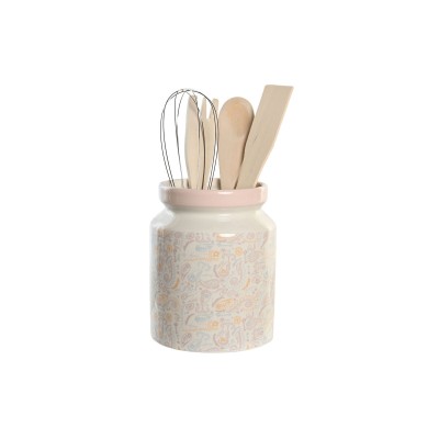 Pot pour ustensiles de cuisine DKD Home Decor Métal Dolomite Bois MDF 12 x 12 x 25 cm