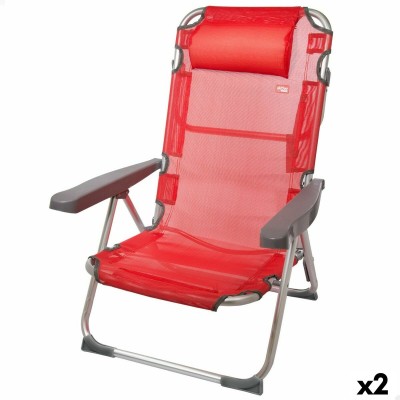 Chaise Pliante avec Repose-Tête Aktive Menorca Rouge 48 x 90 x 60 cm (2 Unités)