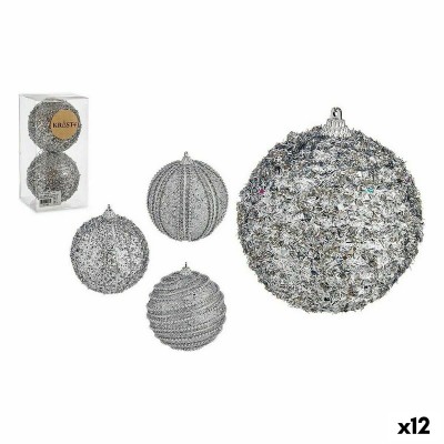Set of Christmas balls Krist+ 01496 Silver PVC Ø 10 cm With relief (12 Units)