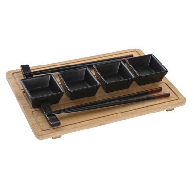 Sushi Set DKD Home Decor Natural Black Bamboo Stoneware Oriental