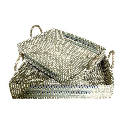 Set of trays DKD Home Decor White Turquoise Natural 48 x 38 x 15 cm (2 Units)