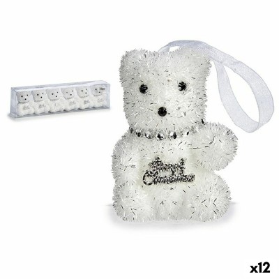 Ensemble Décorations de Noël Krist+ 00534 Blanc Argenté Ours 5,5 x 7 x 5,5 cm (12 Unités)