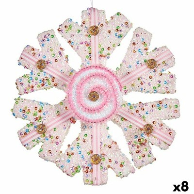 Décorations de Noël Krist+ 64815311 Blanc Rose Flocons de neige 17 x 6 x 17 cm (8 Unités)