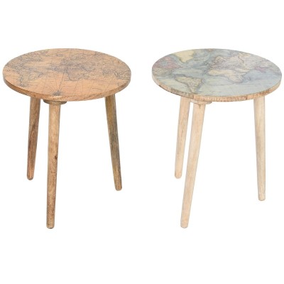 Table d'appoint Home ESPRIT Blanc Marron Clair Bois de manguier 40 x 40 x 47,5 cm (2 Unités)