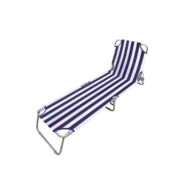 Marbueno Transat Pliant Acier Rayures Bleues et Blanches Plage et Piscine 187X55X24 cm 10020