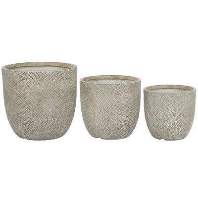 Set of Planters Home ESPRIT Beige Fibreglass Magnesium 44,5 x 44,5 x 43 cm (3 Units)