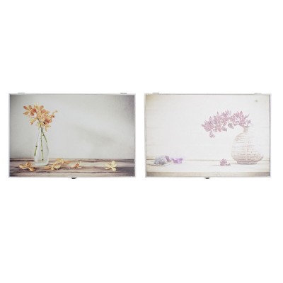 Decorative box DKD Home Decor Yellow Beige Pink MDF Wood Flowers Vase Counter (2 Units)