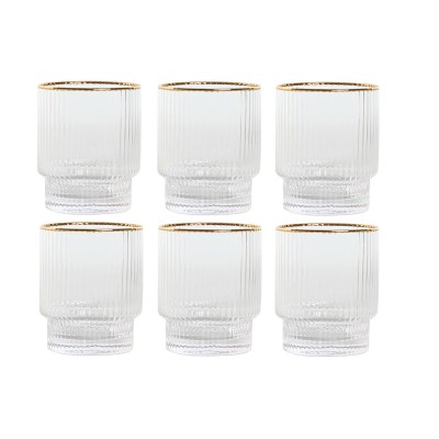 Set of glasses Home ESPRIT Transparent Golden Crystal 320 ml (6 Units)