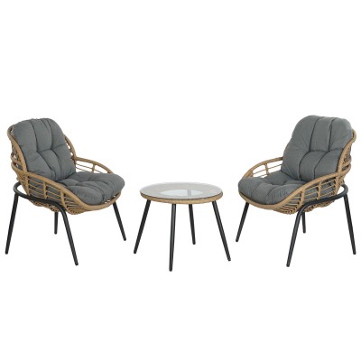 Ensemble Table avec 2 Sièges DKD Home Decor Noir Gris Orange Naturel 55 x 55 x 47 cm