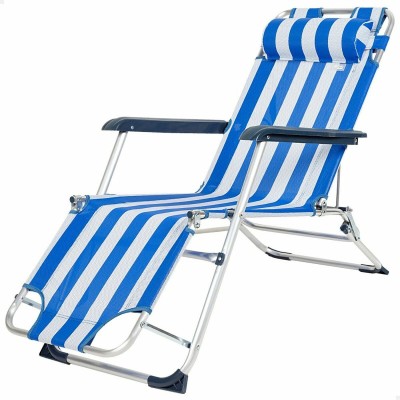 Chaise longue inclinable Aktive Textilène Aluminium Bleu Blanc 153 x 47 x 33 cm