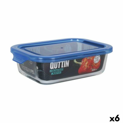 Hermetic Lunch Box Quttin Blue Transparent Rectangular 600 ml (6 Units)