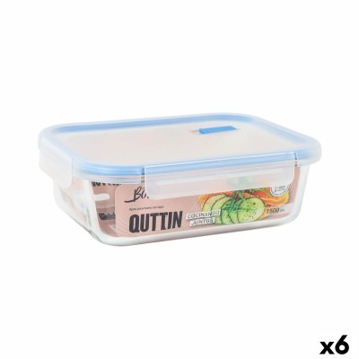 Hermetic Lunch Box Quttin Boho Transparent Rectangular 1,5 L (6 Units)